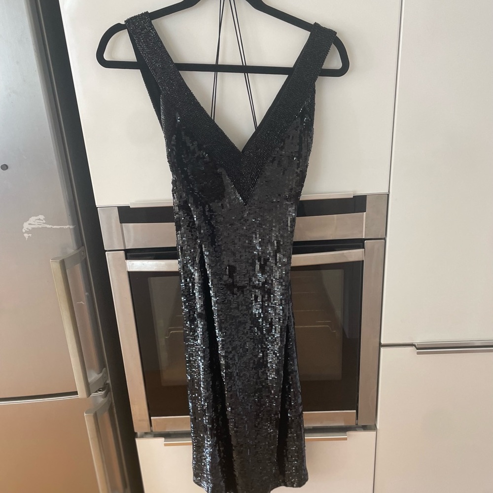 Black sequin Alice and Olivia midi dress